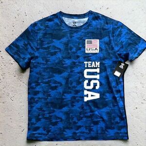 Men's Large Striker Team USA Shirt Blue Camo American Flag Sports Soccer